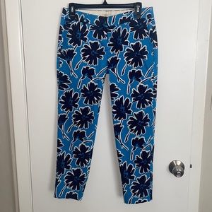 J Crew Blue Floral Stretch Ankle Pants